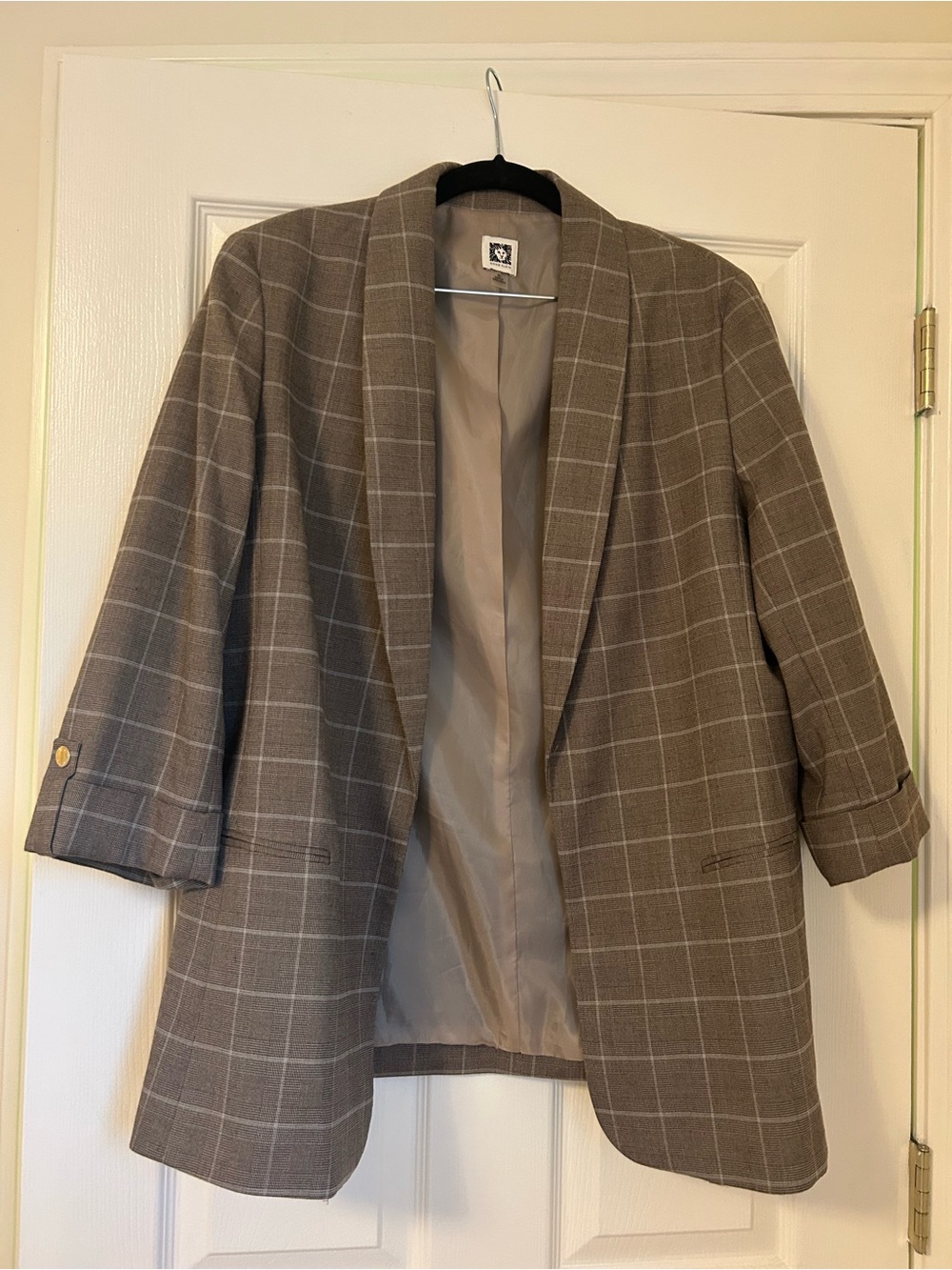 Anne Klein Classic Brown Windowpane Blazer